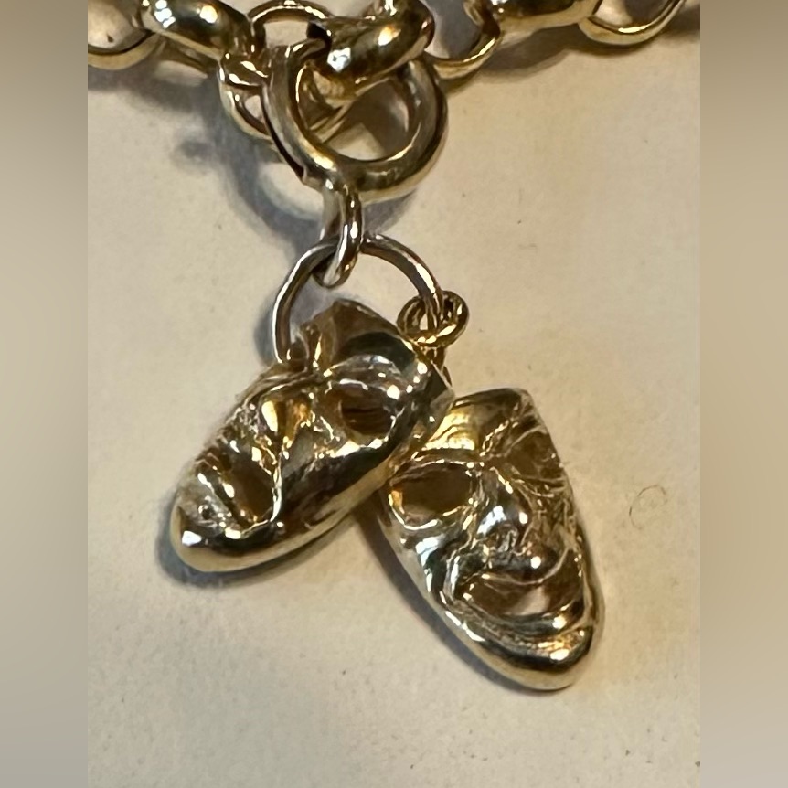 14k Solid Gold Theater Comedy & Tragedy Charm With Clasp ~1.42 Grams 3d Vtg